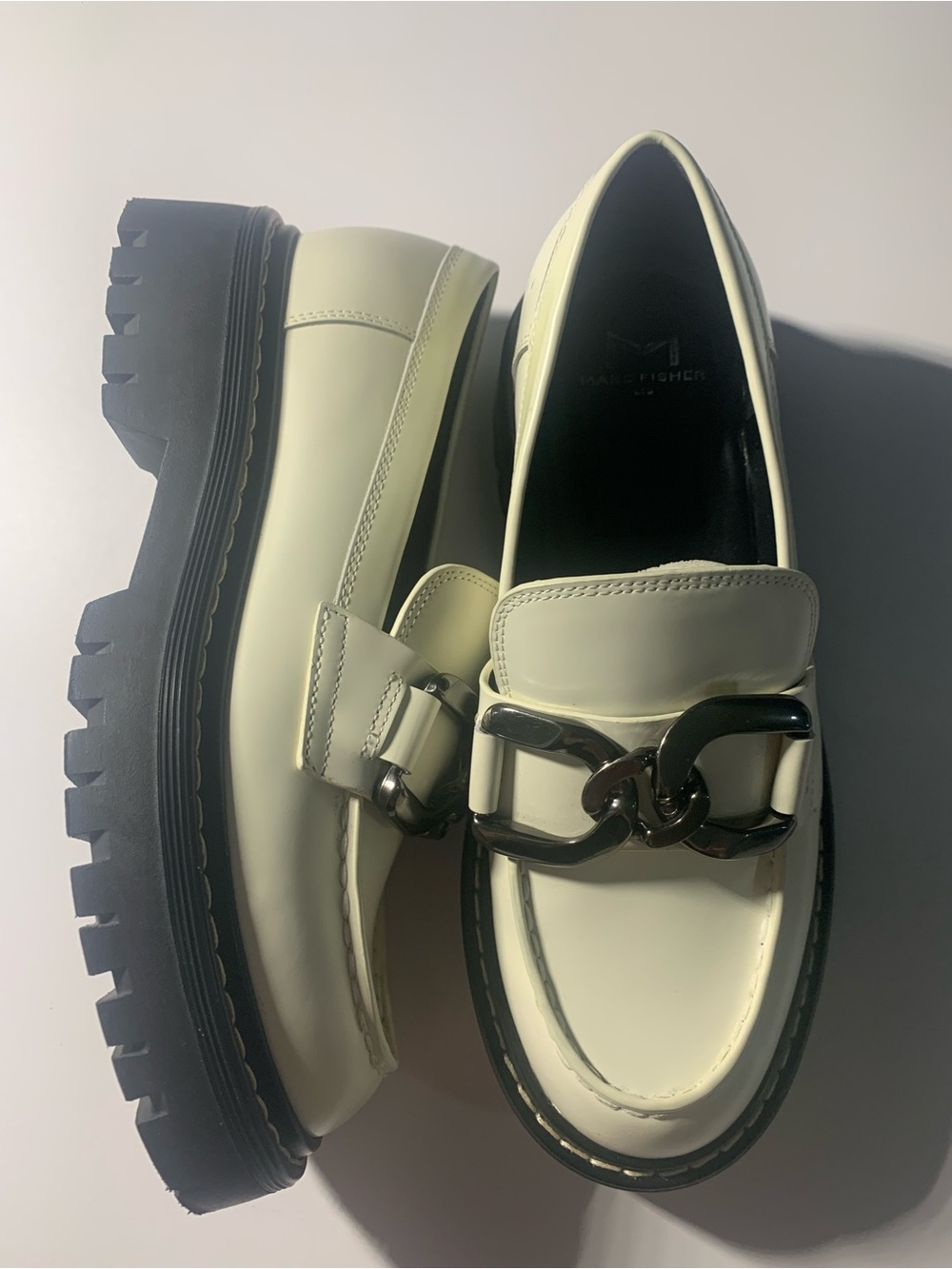 Marc Fisher Cream with Black Logo Embossed Footwear Sole